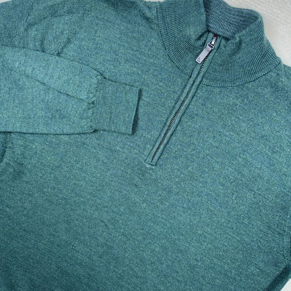 UNTUCKit Sweater Mens Green Large Merino Wool Quarter Zip Mock Neck Pullover - Picture 1 of 9